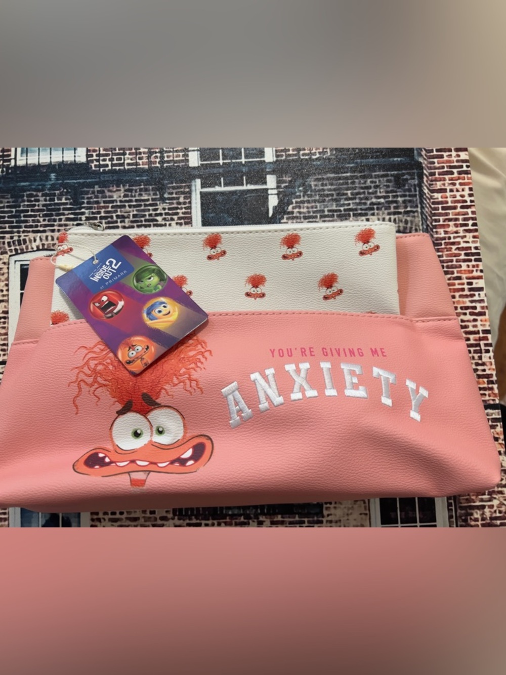 Primark Pink and Cream Kids Character Pouch - 'Anxiety' Print